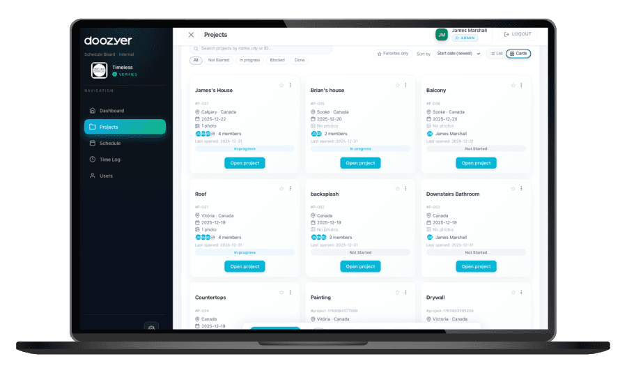 Doozyer — small team projects mockup